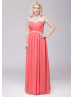 Coral Chiffon Beaded Prom Dress For Mother Of The Bride